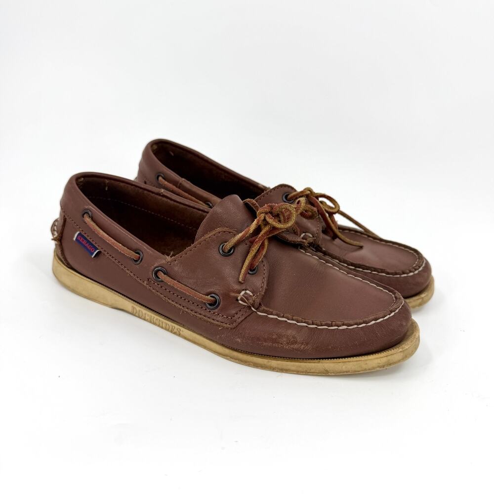 Sebago Docksides Brown Genuine Leather Womens Boat Shoes